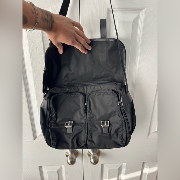 Prada Black Nylon Messenger Bag Smooth Leather Trim Silver accents - Picture 4 of 13
